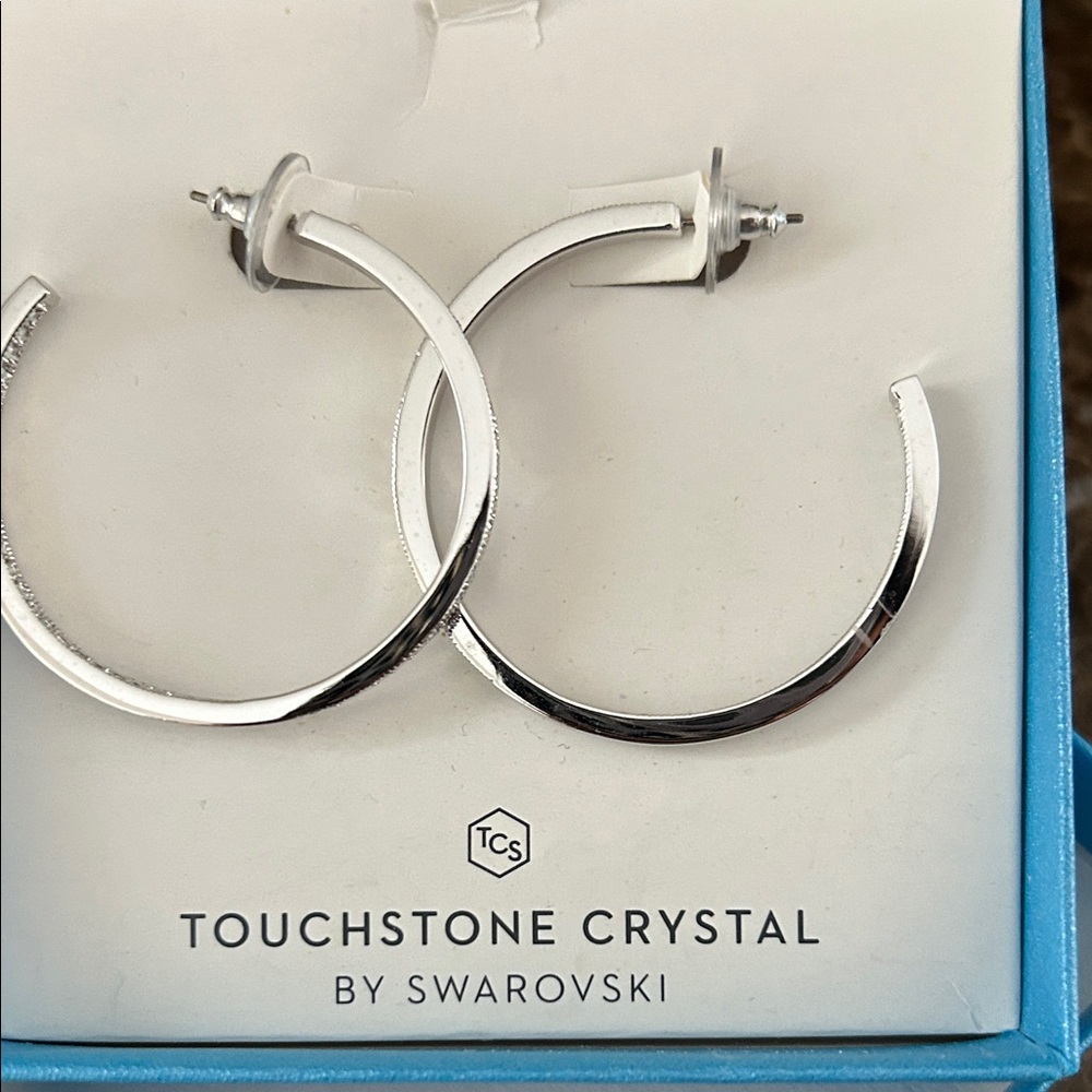 Touchstone Crystal Aurora Borealis Silver Hoop Earrings